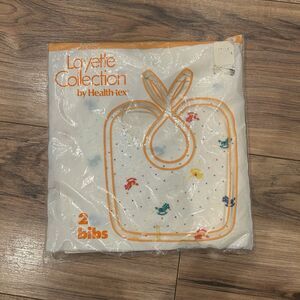 Vintage Layette Collection By Health Tex 2 Bibs White Rocking Horse Cotton Tie